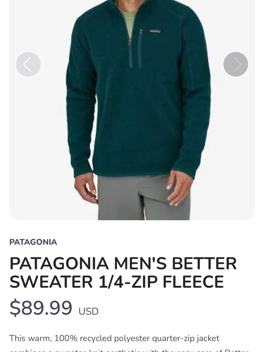 Patagonia Men's 1/4-Zip Fleece Pullover - Teal